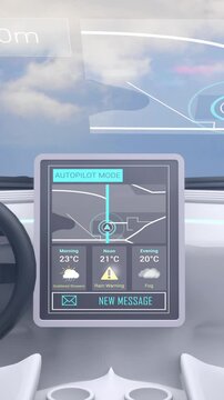 Vertical video: Autopilot HUD showing cyan route on approach, counting 5?1m and toggling message