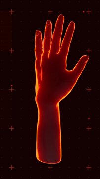 Vertical video: Wrist twist starting hand rotating across angles to reveal thermal edge glow