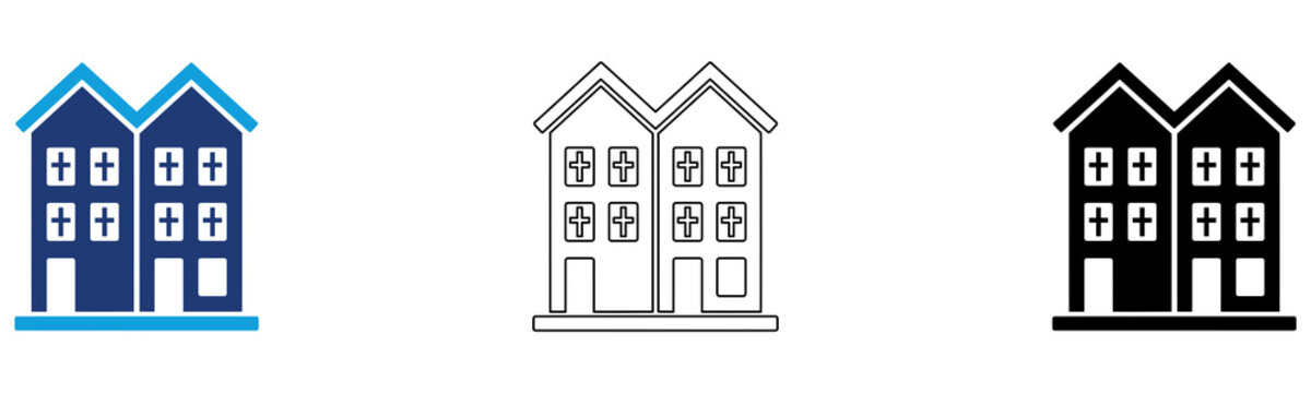 Multicolor Residential House Icon Set with Filled and Outline Styles for Home Ownership Property Development Real Estate Housing and Residential Architecture Isolated on Transparent Background