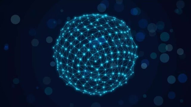Abstract digital sphere with glowing network connections and data nodes, futuristic technology background, for science and, cyber security concepts