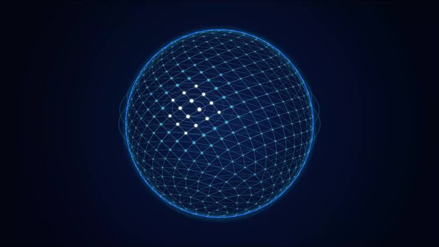 Digital network sphere animation: glowing data connection globe for tech backgrounds