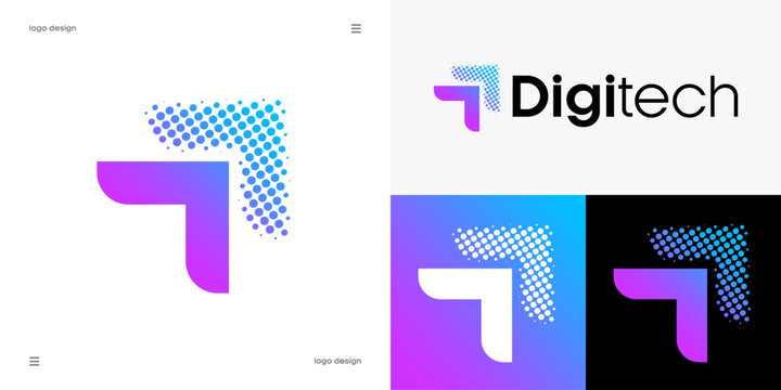 digital tech logo design, digital technology, software development, data analytics and IT service growth concept, vector icon