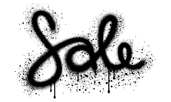 Graffiti sale text sprayed in black over white.