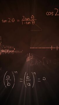 Vertical video: Light beam starting chalk drawing math while view panning, showing Euler relation
