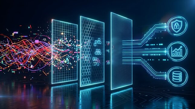 Big data processing and filtering concept, ai machine learning and analytics pipeline