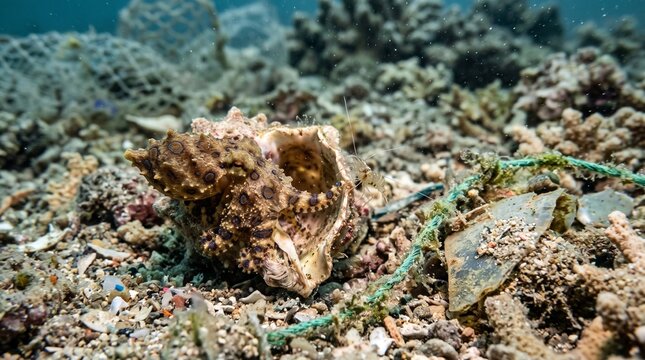 Underwater scene with coral reef and marine life in ocean habitat