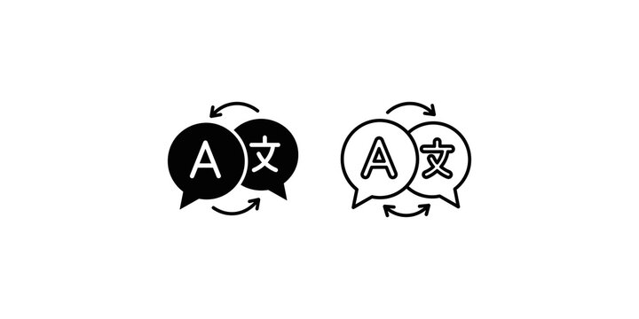 Translation Icon - Line and Solid Versions, Transparent Background