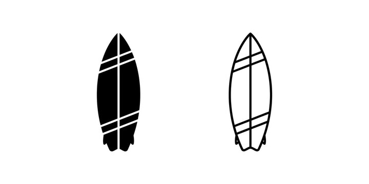 Surfboard Flat Icon - Line and Solid Versions, Transparent Background