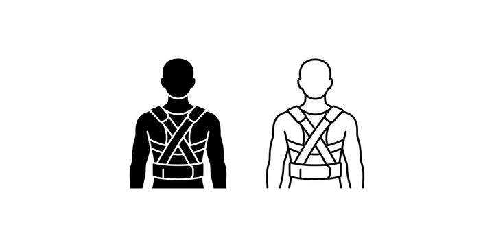 Posture Brace Icon - Line and Solid Versions, Transparent Background