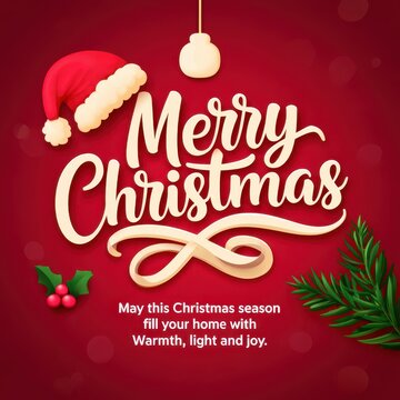 Merry Christmas Greeting Tag Design in Red and White Color.