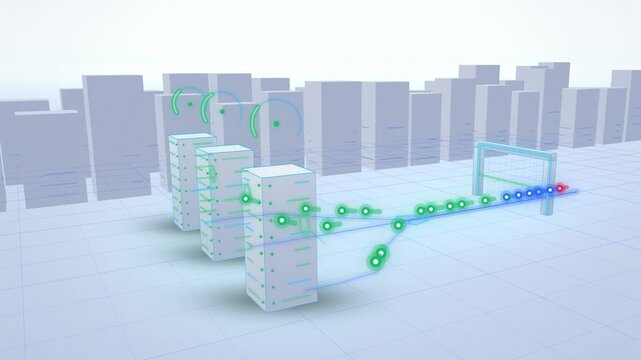 White dDoS shield load balancer splitting traffic wide scene