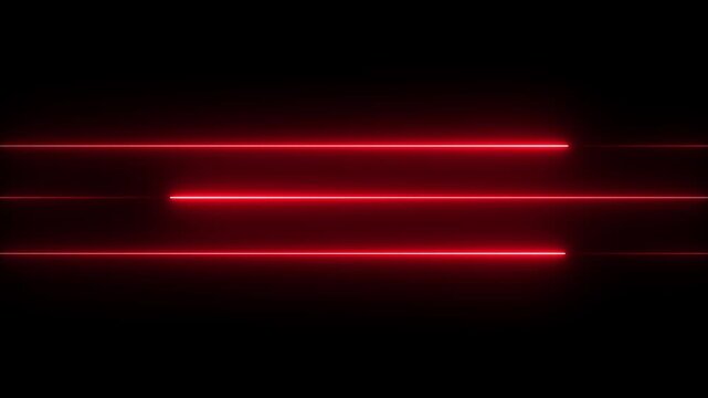 red glowing horizontal neon light streaks on black background, futuristic laser beam overlay for video editing, bright red neon laser lines with soft glowing edges, abstract cinematic light animation 
