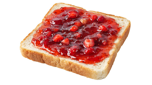 Strawberry jam spread on toasted white bread during breakfast isolated on transparent background