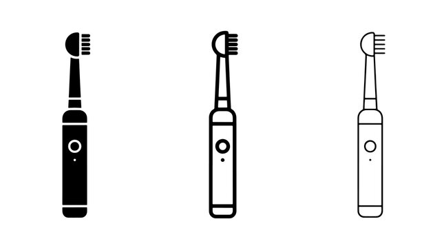 Electric toothbrush icon set in black and outline line art styles