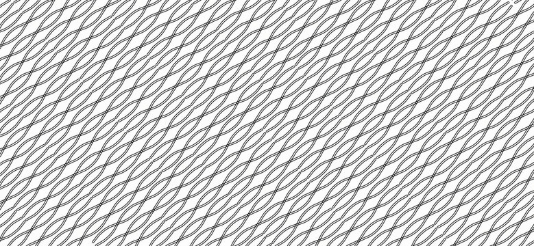 Seamless Abstract Black and White Wavy Line Pattern Background with Intertwined Double Curve Lines