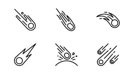 Minimalist meteor vector icons set, falling comets and asteroids outline symbols, space design © MIRA