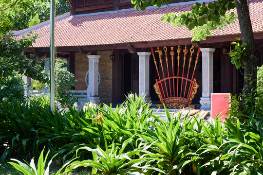 Ceremonial Pole Weapons Displayed at Buddhist Temple