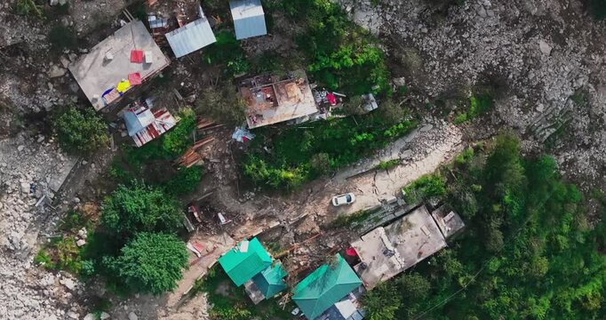 Aerial View of Landslide Damage in Parvati Valley, India
