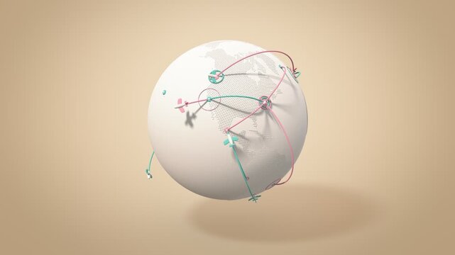Matte Clay Cloud Dancer White Globe With Raised Dot Continents Pastel Pink Teal Flight Arcs