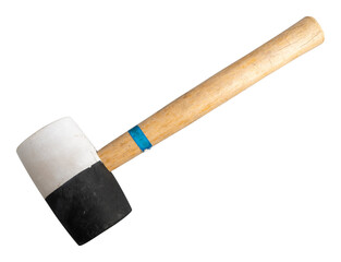 Black and white rubber mallet with wooden handle, isolated as a transparent PNG for assembly, flooring, woodworking, construction and non-marring striking designs. © Studio Aurelia