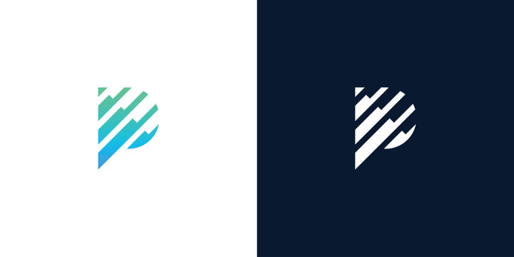 Abstract letter P technology logo design with speed lines and digital data motion concept