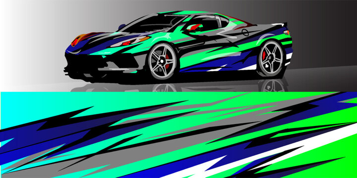 Abstract blue racing stripes modern background for vehicle wrap decal