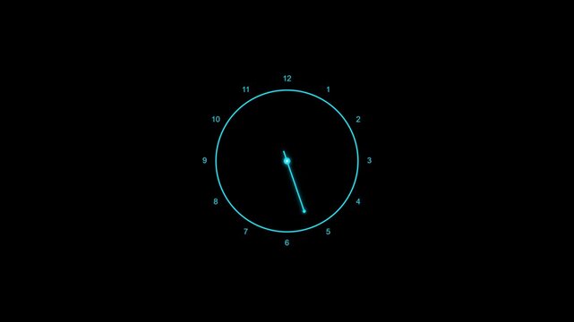 Minimalist neon clock interface, digital time countdown overlay, hud motion