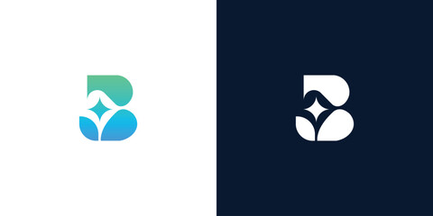Clean and modern abstract letter B logo design, subtly incorporating a sparkling or botanical element, ideal for creating unique brand identities and professional graphic projects © artastudio
