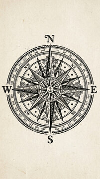 Vintage Nautical Compass Rose Illustration on Parchment Navigation Tool Directional Symbol Marine Adventure