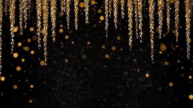 Gold and silver sequin streamers on black velvet for New Year