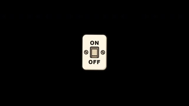 A minimalistic hand-drawn animation featuring a vintage wall light switch flipping between the on and off positions against a solid black background