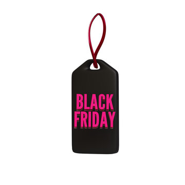 Black friday sale text on black tag, black friday sale discount. 3d render.