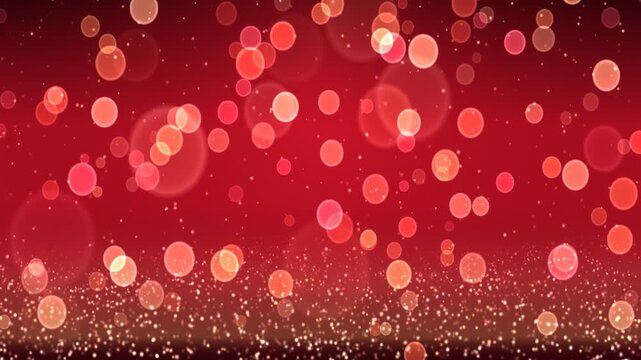 Vibrant red glowing bokeh lights and floating spheres above reflective floor
