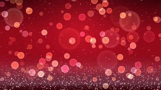 Deep red and coral glowing bokeh lights floating with stage floor reflection