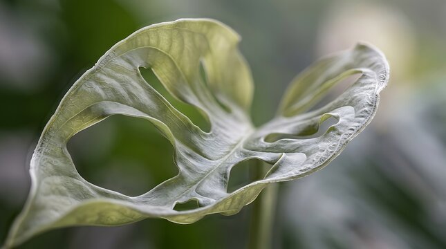 Close up of a delicate Monstera Adansonii leaf with natural holes.