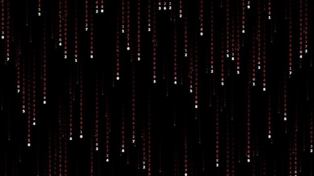 Abstract digital rain with falling numerical data on black background