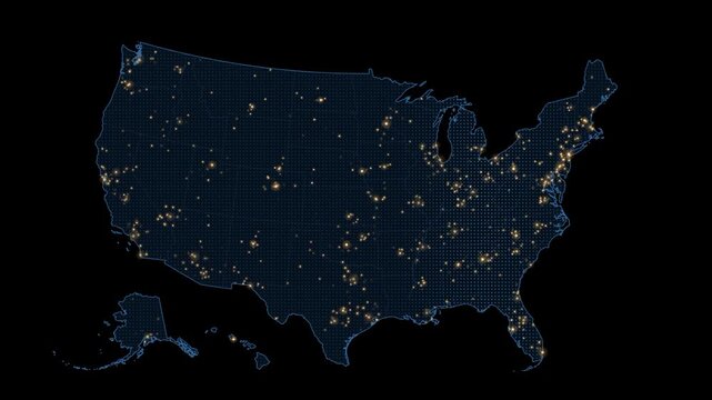 Glowing lights on digital country map representing population density