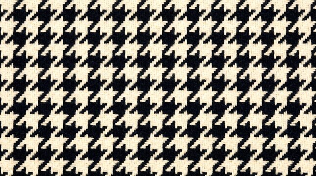 Sophisticated black and cream houndstooth textile fabric texture background pattern for winter clothing