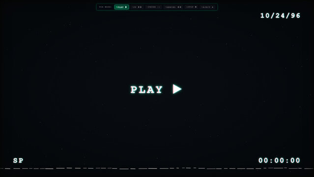 Retro Vcr Play Screen Visual Overlay with Analog Noise Distortion Static Tape Texture and Date Display