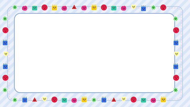 Cute cartoon geometric shapes character border animation with blank copy space for kids learning video, kindergarten nursery presentation and children channel template