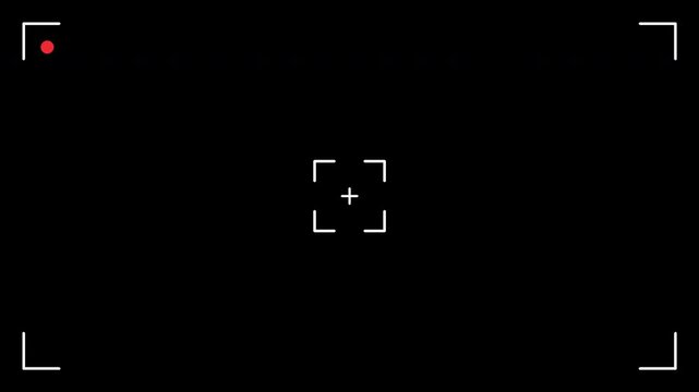 画面の四隅のかぎ形と中央の小さな枠と十字に赤い録画の点が点滅する文字のないカメラのファインダーの透過アニメーション
