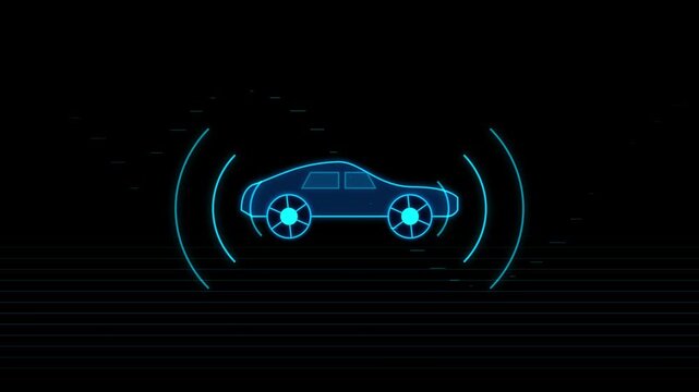 Autonomous car smart navigation and sensor scan with digital radar waves animation, radar scan