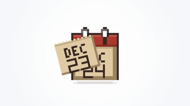 Retro 8-bit pixel art calendar countdown animation tearing off pages sequentially from December 20 to 25 Christmas Day with authentic paper peeling and celebratory sparkle in 4K resolution.