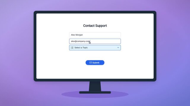 Filling Out and Submitting Contact Support Form on Desktop Monitor