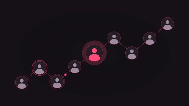 Glowing Diagonal User Network with Highlighted Node on Dark Background