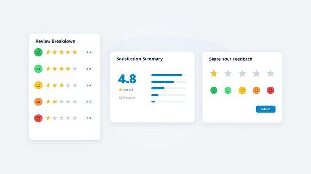 Animated customer feedback dashboard with review submission