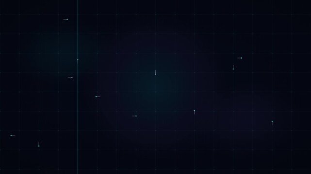 Cyan light pulses moving across a dark abstract grid
