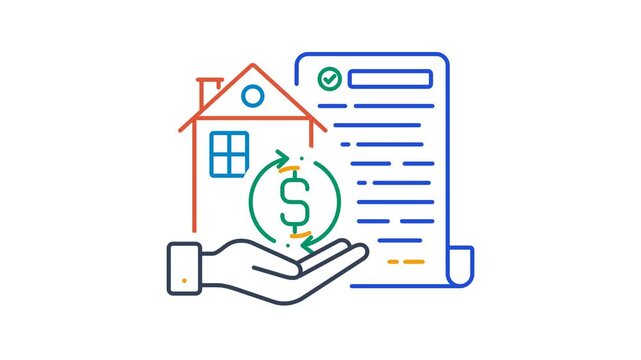 Home loan icon with rotating arrows around a dollar symbol