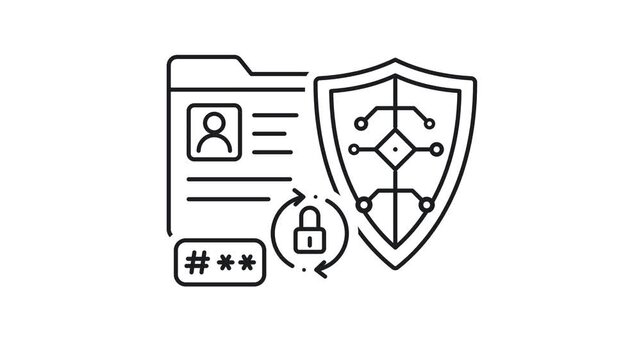 Animated Line Icon of Digital Identity Protection and Security Shield