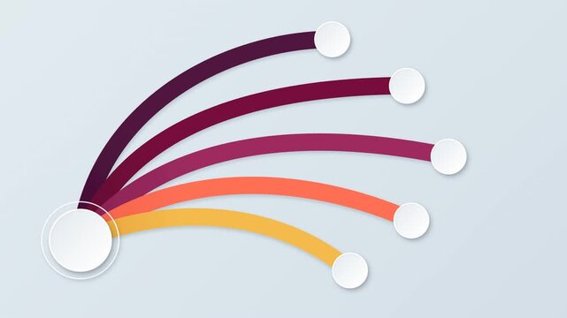 Five Curved Colorful Ribbons Fanning Out Infographic Animation